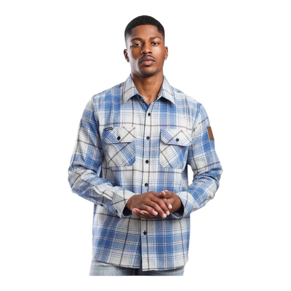 HOWITZER Fleet Flannel Button Shirt “We The People” Patch MEDIUM Blue/Gray VGC